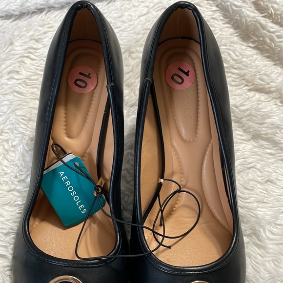 AEROSOLES NEW Pillow Soft Maged Black Gold Logo Comfort Pumps Women’s Size 10 - Picture 3 of 10